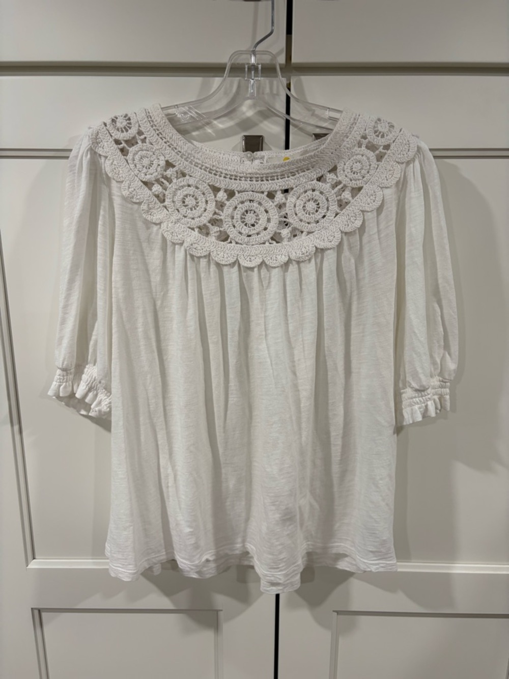 Boden Anais White Crochet Yoke Peasant Top